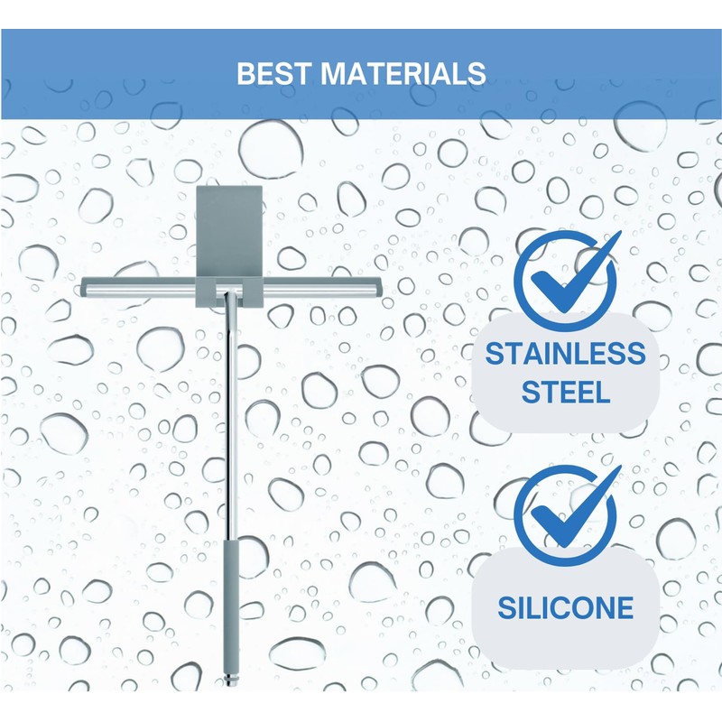 Long Handle Shower Squeegee for Glass Doors - Stainless Steel