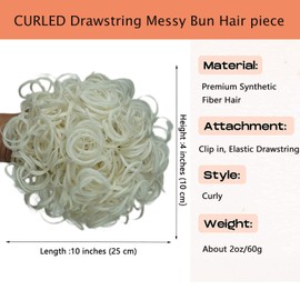 Fannace Messy Bun Hair Piece Curly Drawstring Ponytail Extension for Black Women Synthetic Loose Wave Large Curly Ponytail Extension Clip on Hair Bun Hair Pieces for Women Daily Use- White Blonde(60#)