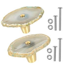 moonsix Set of 4 Agate Slice Cabinet Knobs with Screws, White Geode Stone Drawer Handles Decorative Dresser Pulls for Cupboard Closet Wardrobe