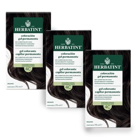 HERBATINT, Coloración Permanente para Cabello en Gel - color CASTAÑO CENIZO 4C - 170 ml - Sin Amoníaco - 100% Cobertura de Canas - para Pieles Sensibles - con 8 Extractos Naturales BIO - Pack 3 pzas