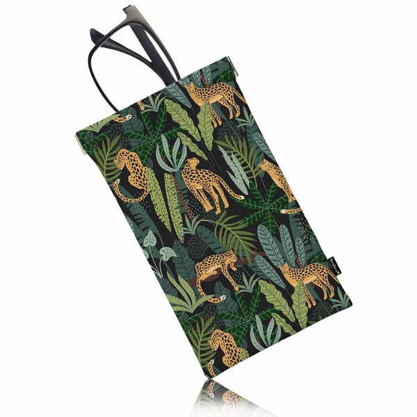 Beabes Leopard Glasses Case Wild Tigers Leopard Palm Leaf PU