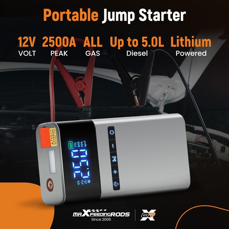 maXpeedingrods Car Jump Starter with Air Compressor, 2500A 150PSI Portable