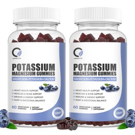 2 Pack Potassium Magnesium Gummies, Potassium Citrate 200mg, Magnesium Glycinate 320mg - Potassium Supplements for Leg Cramps, Heart, Muscles Support - 120 Count