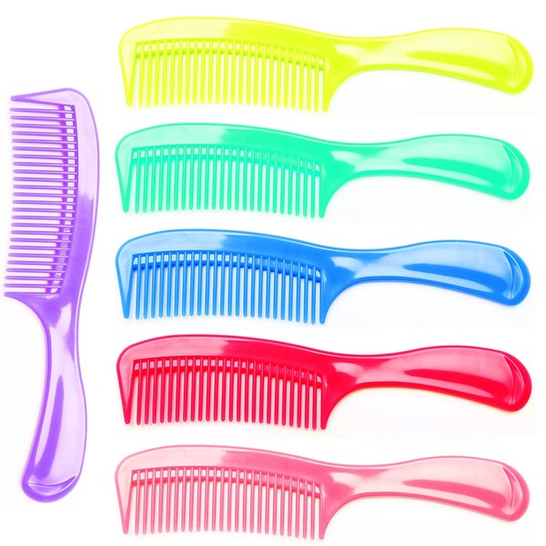 Luxxii (Pack 6) 7.5" Plastic Colorful Handle Nylon Bristles Brushes Hair Comb Designed for All Hair Types (Assort Color)