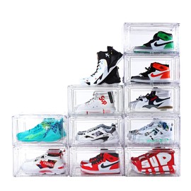10 Pack Large Shoe Boxes Clear Stackable, Space Saving Acrylic Shoe Boxes Shoe Organizers Foldable Shoe Container Boxes that Fits Up to Size 14 Shoes