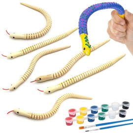 DIY Craft Wooden Kit, 6 Flexible Snakes for Painting with Paints and Brushes, Ideal for Family Activities