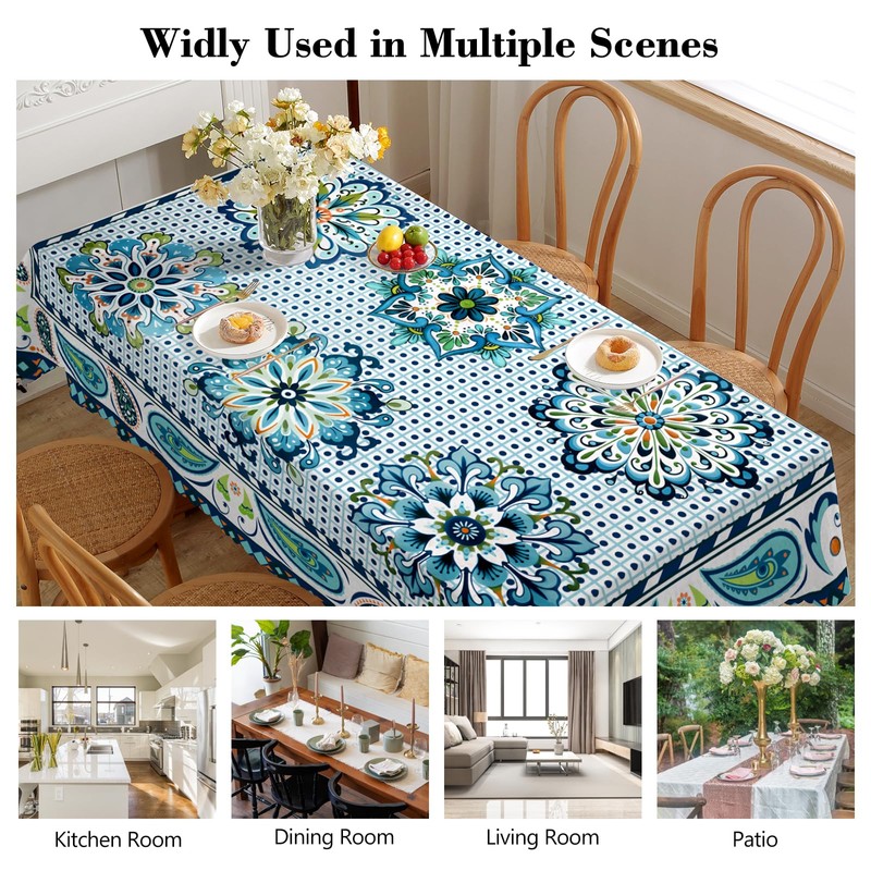 iEvery Table Cloth Wipe Clean Boho Tablecloth Rectangular, Waterproof Wipeable