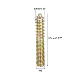 uxcell M8x50mm Hanger Bolts, 12pcs Double Ended Thread Dowel Screws for Wood Furniture