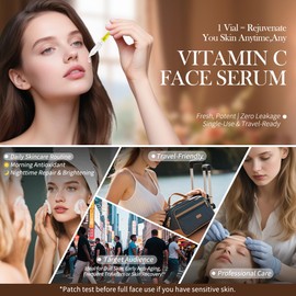 BACHERI Vitamin C Face Serum with Glutathione, 4D Hyaluronic Acid & Aloe Vera – Lightweight Brightening & Hydrating Ampoule for Daily Skincare, Dark Spots, Sensitive Skin Friendly - (1.0 ml)*30 Vials