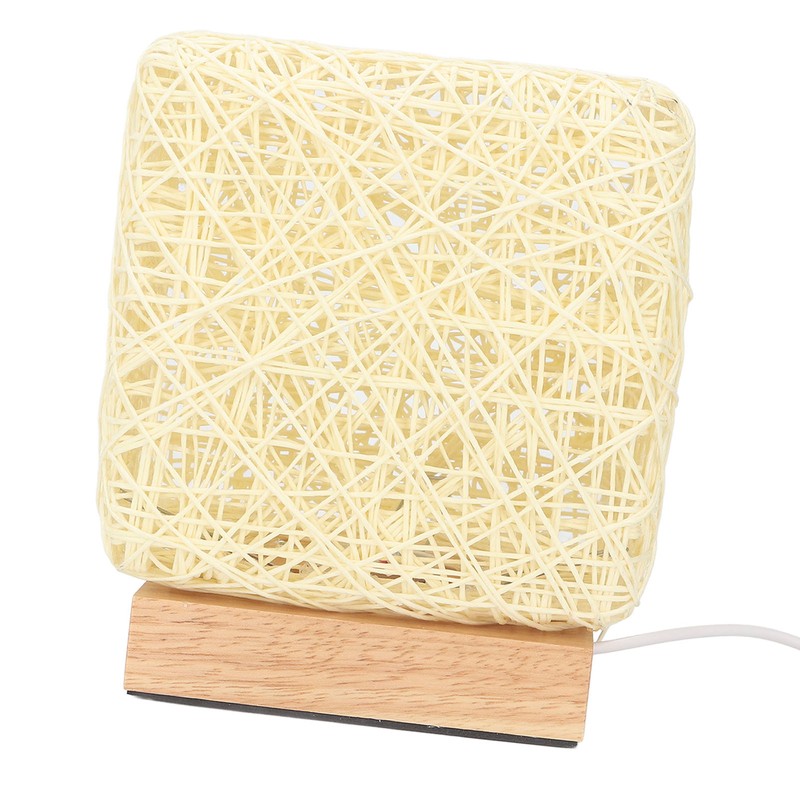 Rattan Table Lamp with LED Bulb USB Powered Decorative Hand