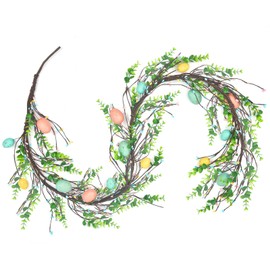 Easter Garland,1.5m Artificial Easter Egg Spring Easter Garland Decoration for Mantle Front Door Kitchen Fireplace Wall Window Indoor Outdoor Home Easter Decor (Green)