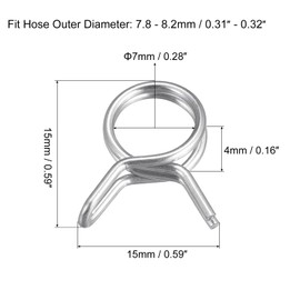 uxcell Double Wire Spring Hose Clamp, 50pcs 304 Stainless Steel 7mm Inner Dia Fit 7.8mm-8.2mm OD Hose Fuel Line Silicone Tube Spring Clips