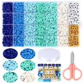ZEFAN 6000Pcs Colourful Clay Beads, 6mm Clay Beads Bracelet Making Kit with Scissors and Elastic Cord, Bracelet Making Kit, Clay Bead Set for Bracelets, Necklaces