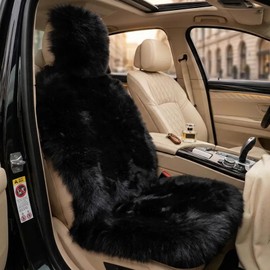 FLMAIPU Faux Sheepskin Car Seat Cover-Fluffy Fuzzy Soft Auto Seat Cushion for Automotive Universal Fits Most Car SUV Truck Minivan, Women 1pc (Black)