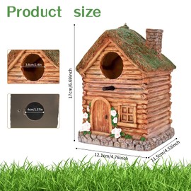 LAUGOKEBE Bird House for Outside, Rustic Cottage Hanging Birdhouse, Hand-Painted Resin Decorative Bird Nesting for Outdoors for Bluebird Finch Cardinals, Sparrow, Garden, Patio, Yard