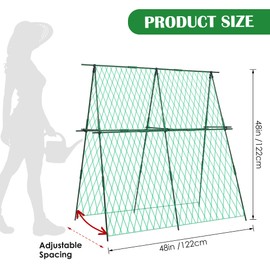 ​HPC Decor 48" Foldable A-Frame Trellis for Raised Beds – Plant Support with Climbing Net & Clips, Fits Cucumbers, Tomatoes, Beans, Flowers & Vining Plants​