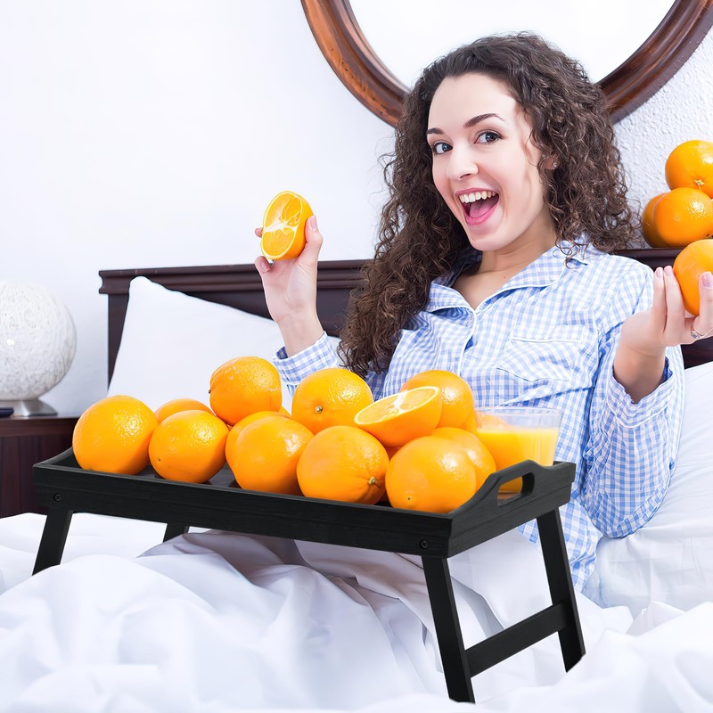 2 Pack Bed Tray Table Breakfast Trays Serving Tray Bamboo