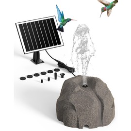 Solar Fountain for Bird Bath with Dry Run Protection Solar Powered Bird Bath Fountain with 10 Nozzles,Resin Granite Rock Bird Fountain for Outdoor Water Features,Ponds,Can Cloudy Day Use