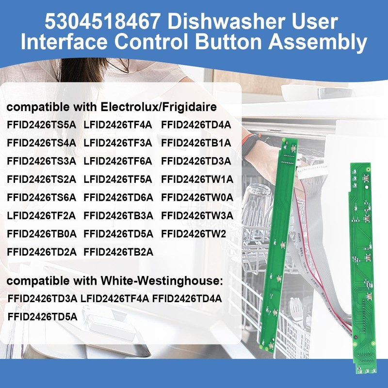 5304518467 Dishwasher User Interface Control Button Assembly, Compatible With White-Westinghouse/Electrolux/Frigidaire