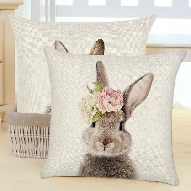 KAKABUQU Easter Bunny Throw Pillow Cover 18 x 18 Set