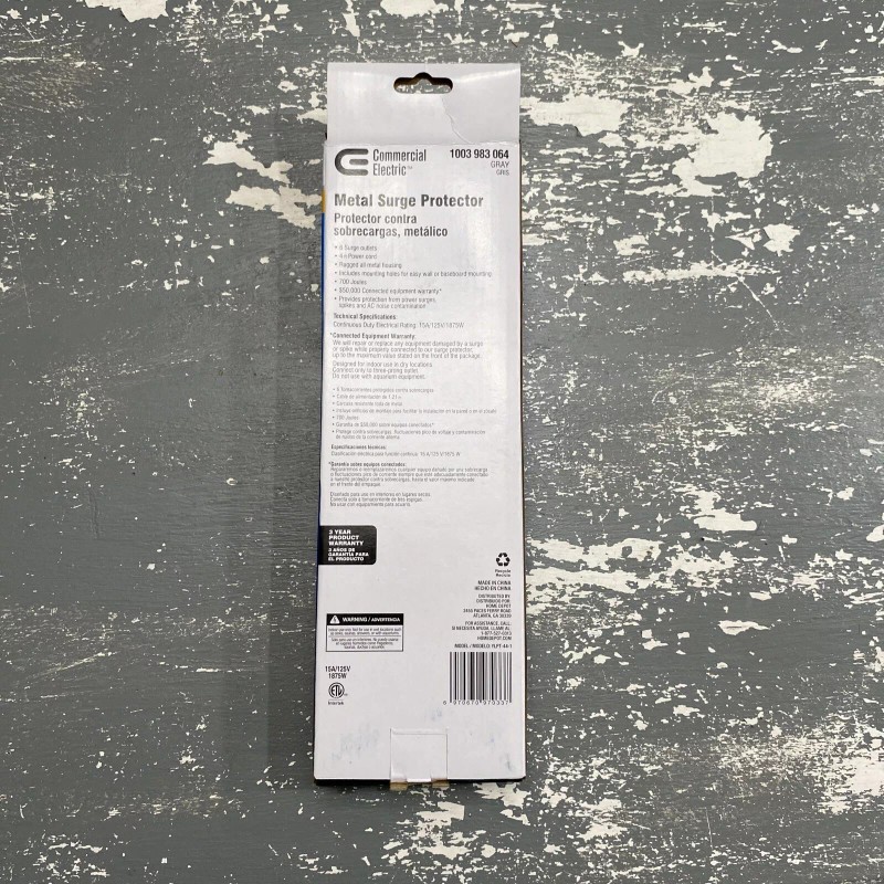 Commercial Electric Metal Surge Protector (YLPT-44-1) 6-Outlet 4-Ft Cord