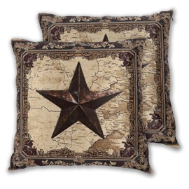 Droerfes Western Texas Star Throw Pillow Covers Decorative Cushion Cases Pillowcase for Home Living Room Bed Sofa Farmhouse 18 X 18 Inch Set of 2
