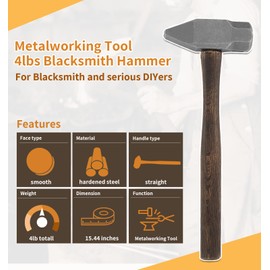 Blacksmith Hammer 4lb Handmade Anvil Forge Cross Peen Sledge Hammer for Metalworking/Knife/Farrier Making Tool