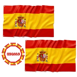 BIORYC ® 2 Large Spain Flags Made of Polyester with High Density 110 g/m² Reinforced + 5 Stickers | Spanish Flag Made of Durable Fabric for Balcony and Pole | Football, Euro Cup