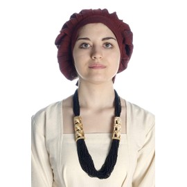 HEMAD Lady Bonnet with tie dark red pure cotton