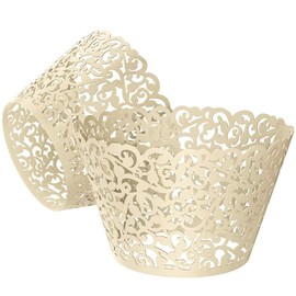 KOSTOO Cupcake Wrappers 50pcs/Pack Lace Cupcake Liners Laser Cut Cupcake Papers Cupcake Muffin Cups for Wedding/Birthday Party Decoration (Titanium White)