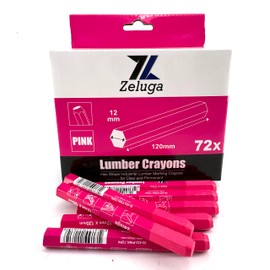 Zeluga 4.7in. x 0.47in. Hex Shape Industrial Lumber Marking Crayons for Clear and Permanent Markings, Pink 72 Pack