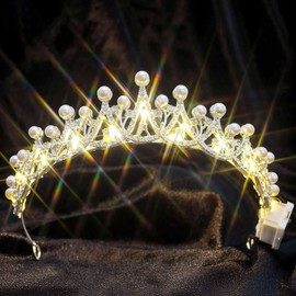 Lorealri Light Up Crystal Crown Headband, Silver,with Comb, Wedding Bridal Prom Birthday Rhinestone Headwear Accessories for Women (Silver E, One Size)