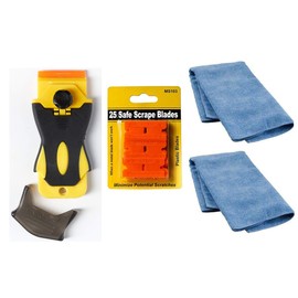 Mini Scraper Kit with 25 Safe Scrape Plastic Blades and 2 Micro Fiber Cloths