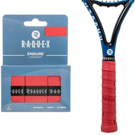 Raquex Endure Racket Overgrip Tape - Pack of 3 Racket Overgrip Tape, 0.75 mm Thick, Non-Slip Overgrip Tape for Tennis, Badminton, Squash Rackets, Padel (Red)