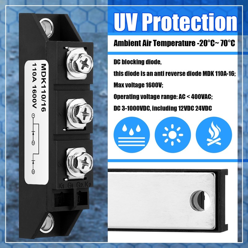 Yexiya MDK 110A (100A)-16 Solar Diode, DC Blocking Unidirectional in-line