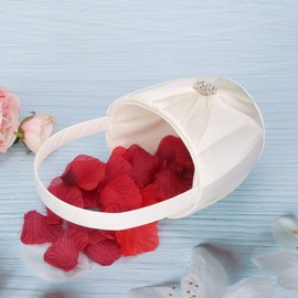 ANKROYU Silk Satin Wedding Flower Basket Girl Basket Elegant White Flower Basket Sets with Bow Decoration for Wedding Processional Decorations Nieces Daughters Young Relatives Pink (White)