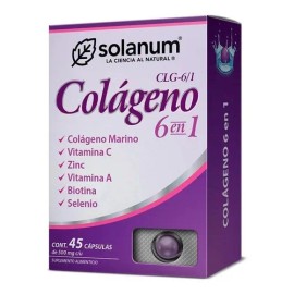 Solanum Colágeno 6 En 1 Vit.c, Zinc, Vit. A 45 Capsulas Sin sabor