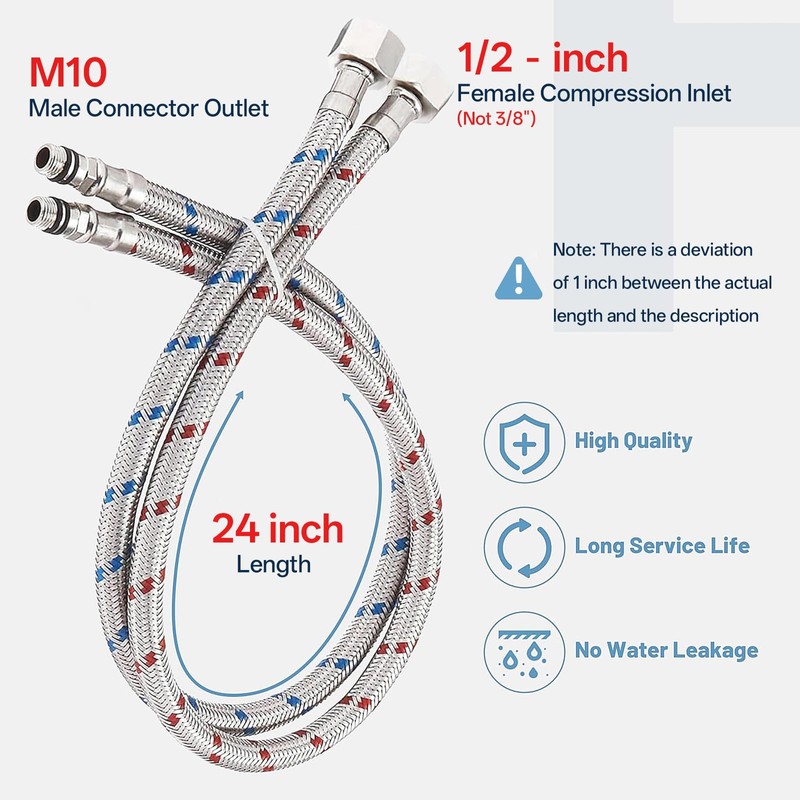 BWE 24" Length Faucet Supply Lines,1/2 -Inch Female Compression Thread