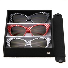 zeroUV - Polka Dot Cat Eye Womens Mod Fashion Super Cat Sunglasses (Deluxe Case 3-Pack(Black/Red/White))
