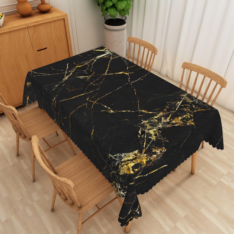 Black and Gold Marble Tablecloth Marble Print Table Cloth for