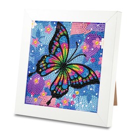 Wishstar Diamond Painting Butterfly Children, Diamond Painting with Wooden Frame, 5D DIY Set Butterflies, Diamond Painting Pictures, Girls Arts Craft for Gift, Home Room, Wall Decoration, 18 x 18 cm