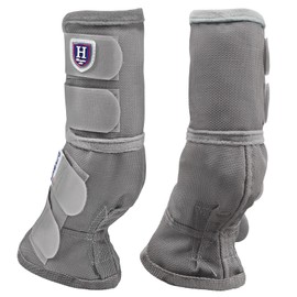 Harrison Howard Horse Fly Boots Perfect Contoured Fit Leg Guards Dense Mesh Boots with Ventilated Comfort Reliable Protection from Summer Elements Set of 2 Silver Grey Medium