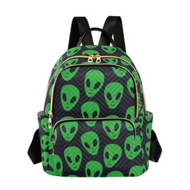 Yasala Women Fashion Backpack Green Aliens Face Sturdy Daily Bag Compact Regular Bag Diaper Bag