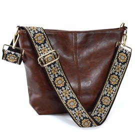 Huwzder Hobo Bags Vegan Leather Crossbody Bag Guitar Strap Shoulder Purses with Zipper Handbags for Women, Dark Brown 2, Shoulder Bag