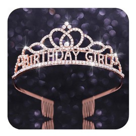 Kilshye Birthday Crowns and Tiaras Rhinestone Tiara Set Crystal Birthday Headband Sash Party Costume Hair Accessories for Women and Girls, 5.9*5.11*1.18 inches, Rhinestone