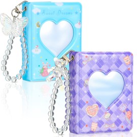 2 Pcs 3 Inch Kpop Photocard Holder Book Mini Photo Photocard Album Collect Book Kpop Photocard Binder 40 Pockets with Cute Decorative Stickers and Bracelet Photo Card Holders (Sweet Style)
