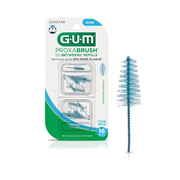 GUM Proxabrush Go-Betweens Refills - Wide - Compatible with all GUM Permanent Handles - Reusable Interdental Brushes - Soft Bristled Dental Picks, 16 count