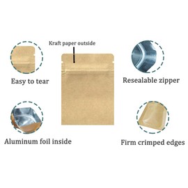 PABCK 5.5mil Thickness Inner Mylar Foil Kraft Paper Resealable Bags Heat Seal Airtight Pouch for Food Self Selling Storage Supplies (50, 5.9x9.4 inch)