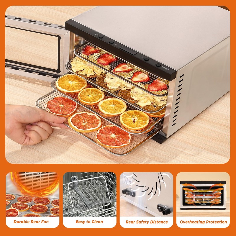 Food Dehydrator Machine - 5 Stainless Steel Trays, Digital Adjustable