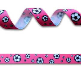 2 Yards (1.82 metres) Hot Pink Black & White Football Grosgrain Ribbon 25mm Wide, Ideal for Craft Projects, Scrapbooking, DIY Hair Bows, Present Wrapping etc.